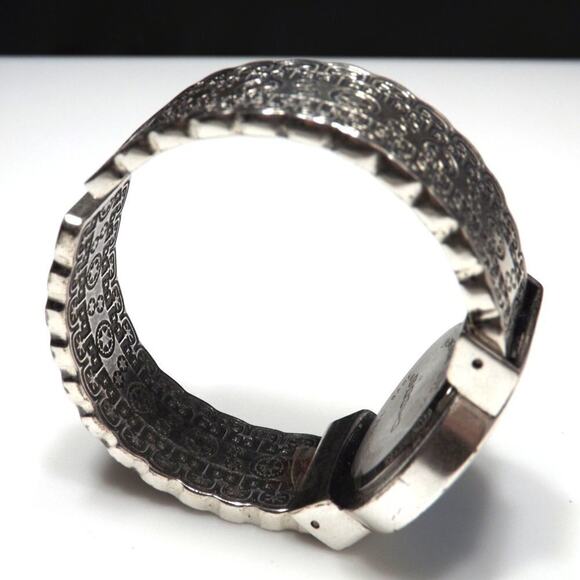 Chico's Cuff Watch, Turquoise Face, Silver Tone Engraved Band, Japanese Movement - Picture 7 of 12